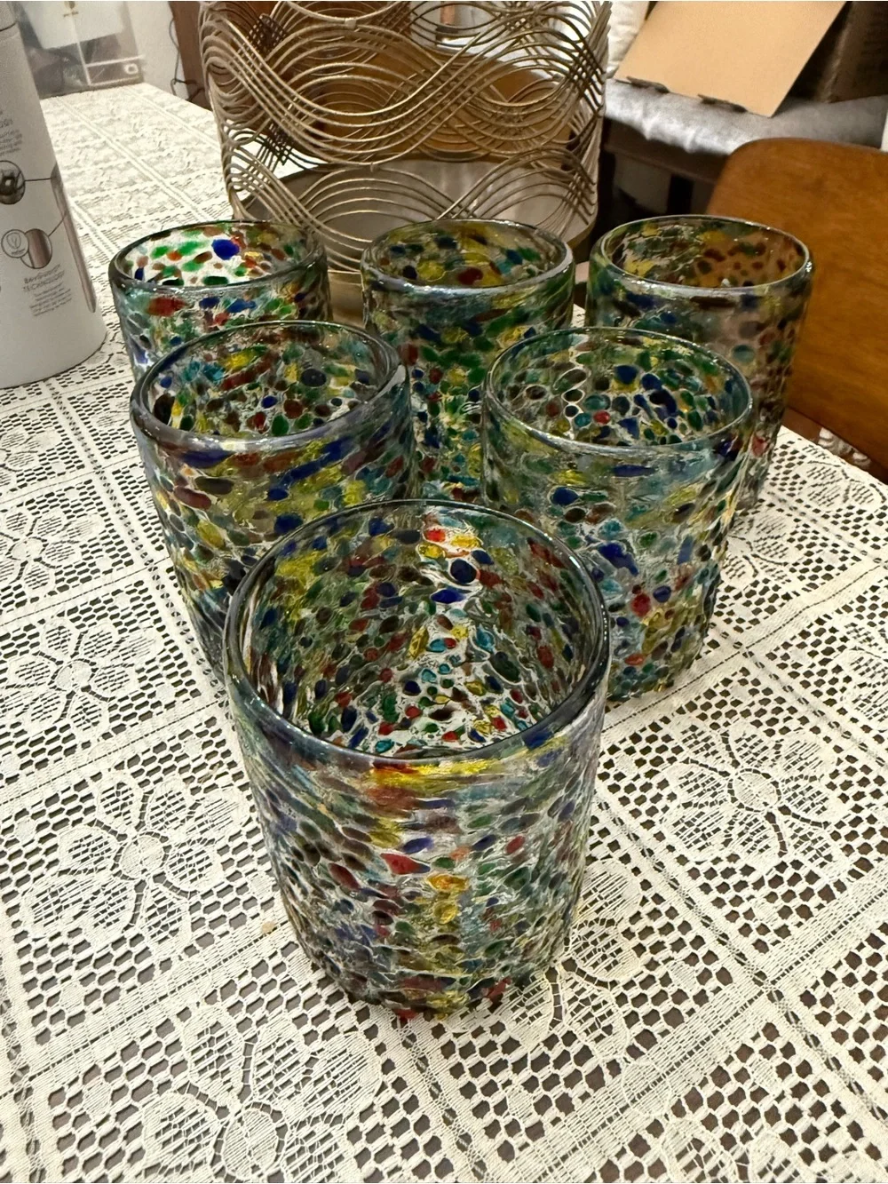 Handblown pebble confetti lowball glasses- Set of 6